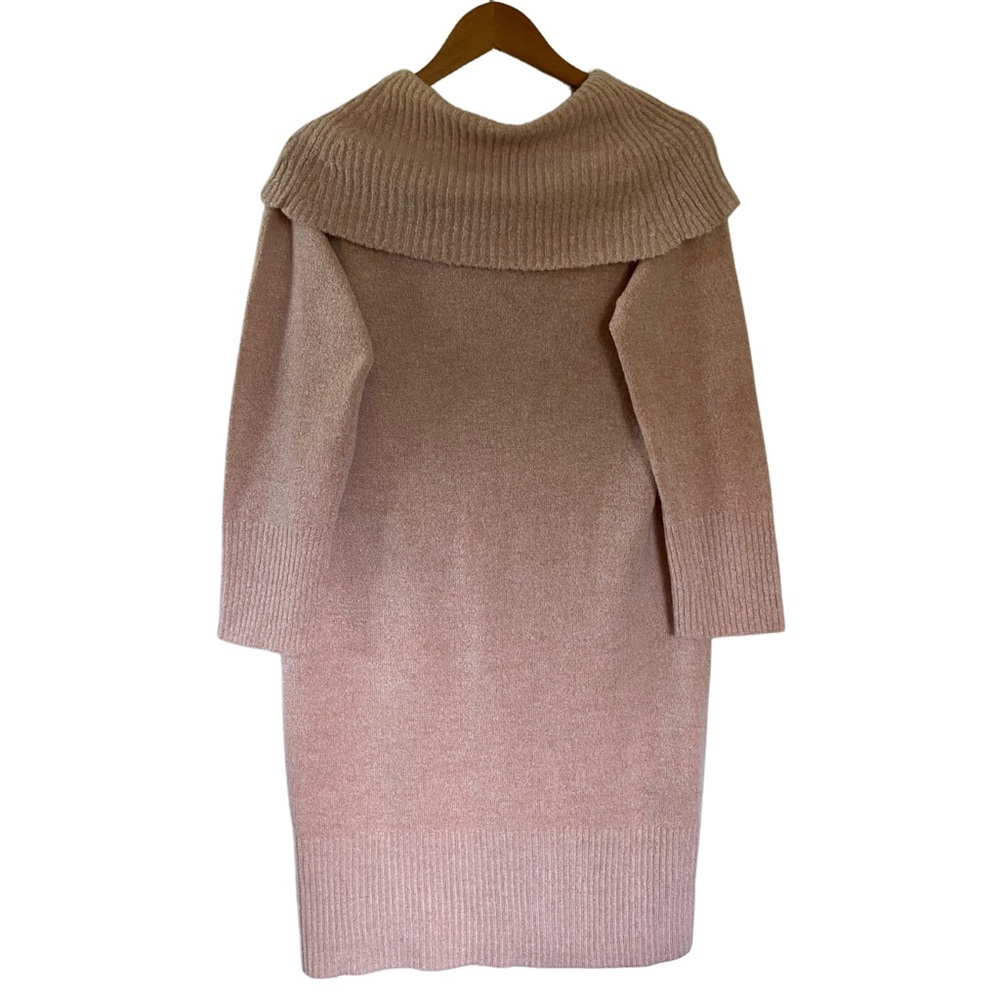 52seven Cowl Neck Cable Knit Pullover Shift Sweater Dress Oatmeal Women’s L